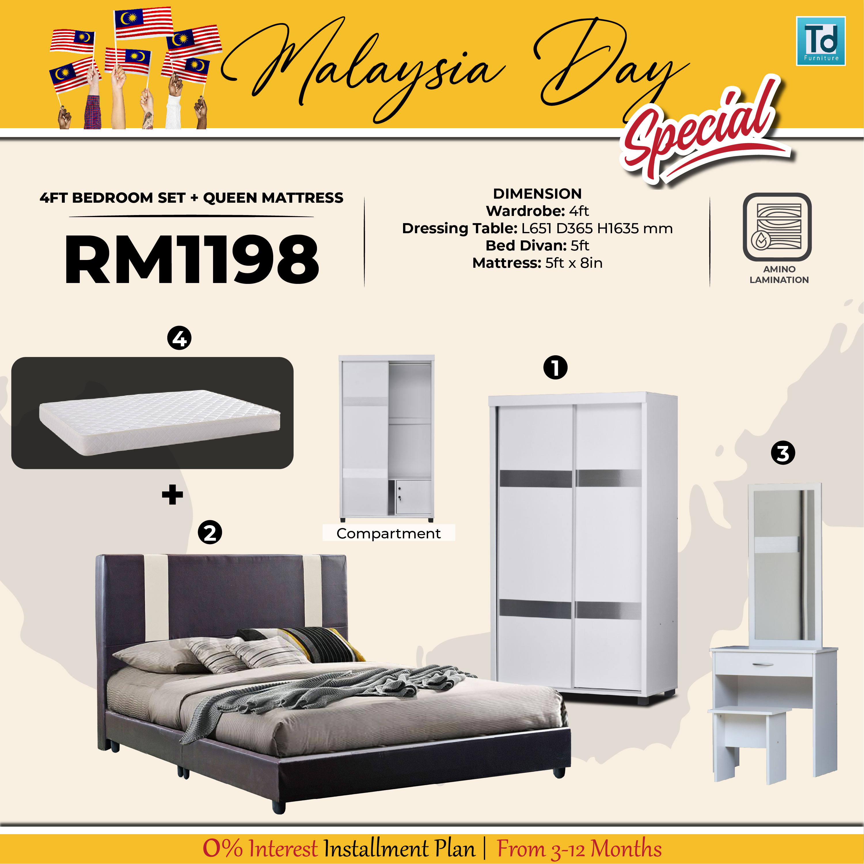 MALAYSIA DAY SPECIAL 4FT ROOMSET + 5FT MATT